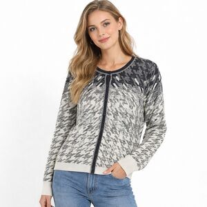 Houndstooth Cardigan Small Knit  Sweater Foxcroft NWOT